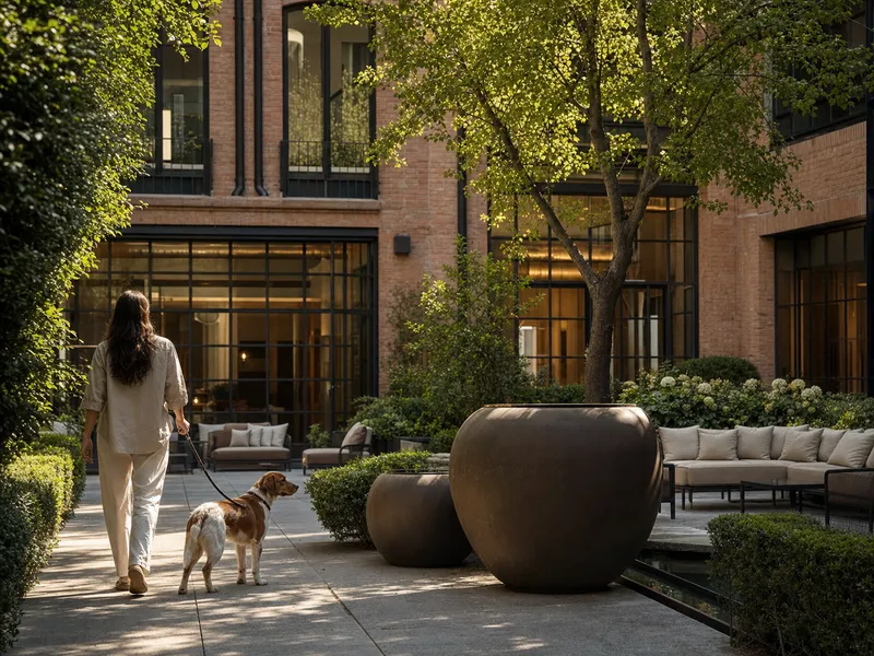 Al guinzaglio cane in una boutique courtyard ispirato Magna Pars l Hotel Parfum a Milano