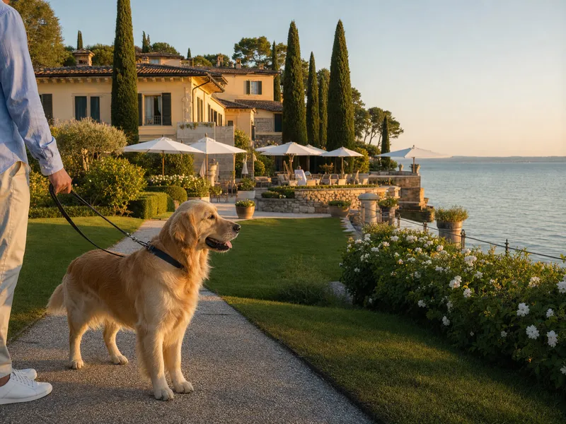 Angeleinte Hund in einem resort am See Garten inspiriert von Splendido Bay Luxury Spa Resort