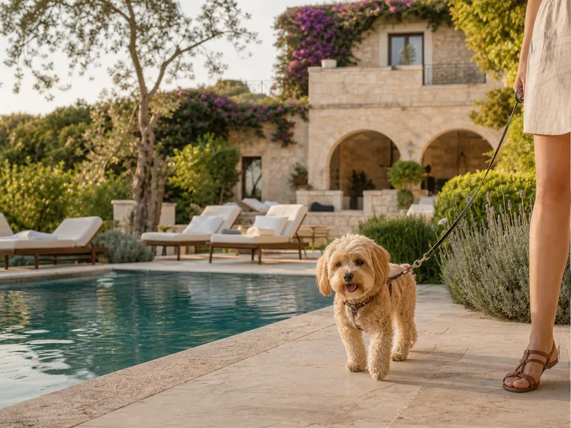 Hund an der Leine vor dem San Lorenzo Boutique Hotel & SPA